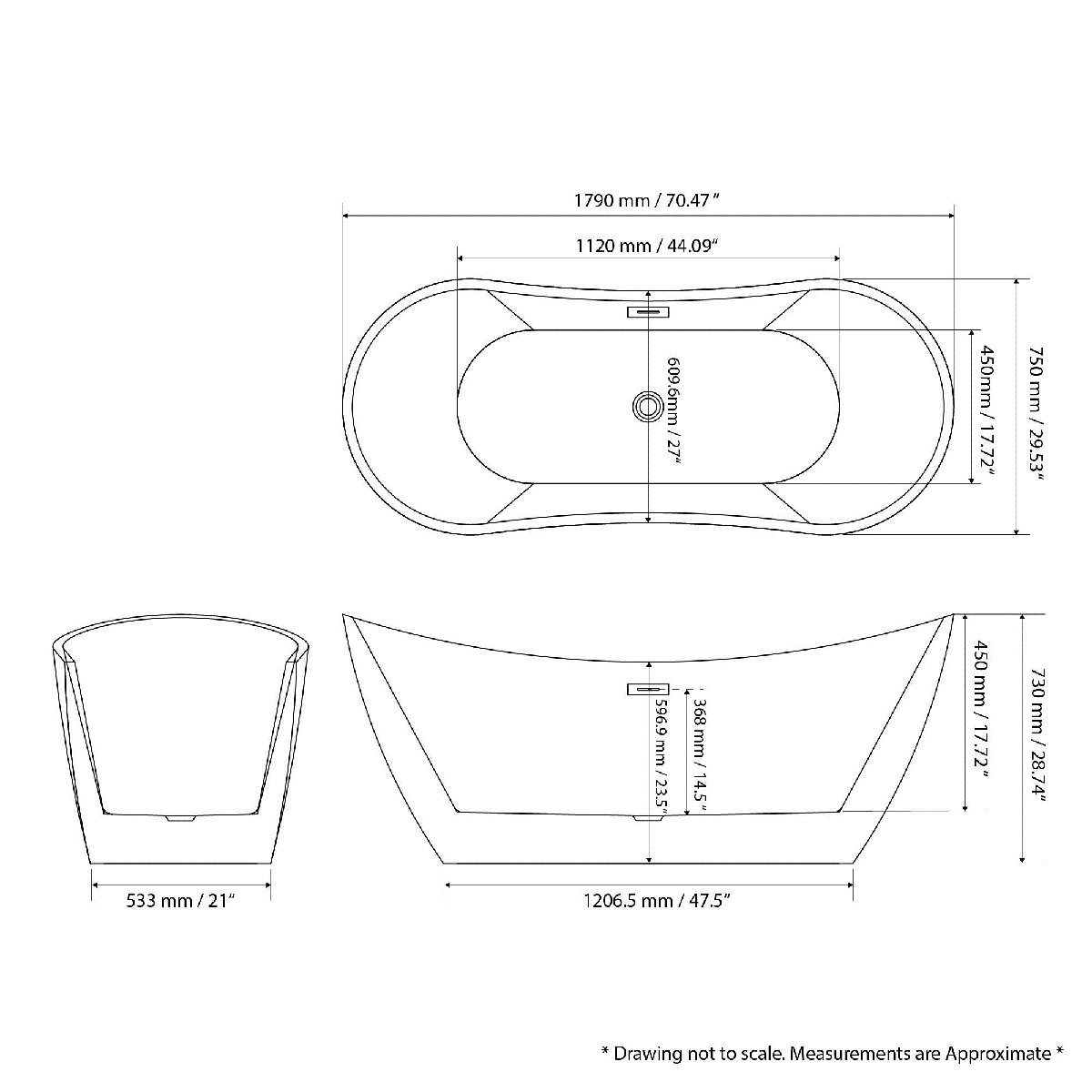 Luxier Luxury 70.5" x 30" Freestanding Soaking Fiberglass Bathtub